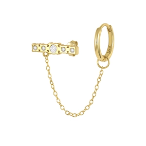 Detail of S925 sterling silver earring with gold chain and cubic zirconia accents