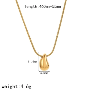 Minimalist gold teardrop pendant necklace in stainless steel with size measurements