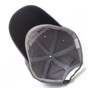 Detail of 100% cotton washed baseball cap interior with stitching and adjustable strap