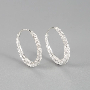925 Sterling Silver Hoop Earrings Frosted Sandblasted Texture Minimalist Starry Galaxy Style Huggie For Women