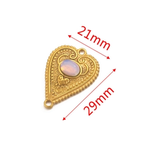 Detailed size view of heart earring connector with 21mm width and 29mm length dimensions