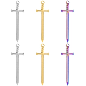 Sword Pendant Necklace Stainless Steel Vacuum Plated Colorful Gold Silver Black Medieval Dagger Jewelry Gothic Punk Unisex Accessory