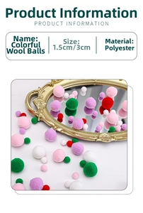 Detailed view of colorful 15mm and 30mm polyester pom-poms for DIY Christmas crafts