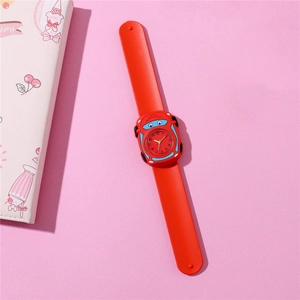 Detail shot of red silicone strap kids watch with a 3D racing car dial design