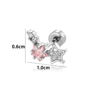 Clous d'oreilles en acier titane avec zircon rose et détails de dimensions