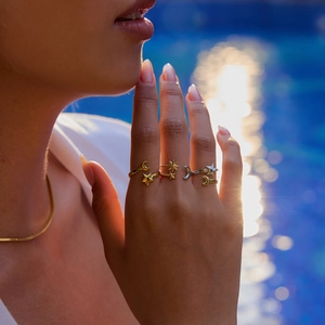 Two-tone 18K gold and silver celestial star and moon open rings for women