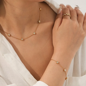 Necklace Bracelet Ring Jewelry 18K Gold Plated Stainless Steel Inlaid Zircon Elegant Ins Style Fashion Women