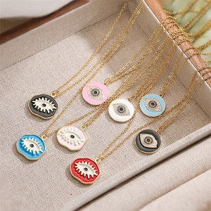 Evil Eye Pendant Necklace Copper Enamel Oil Dripping With Zircon Fashion Jewelry For Women