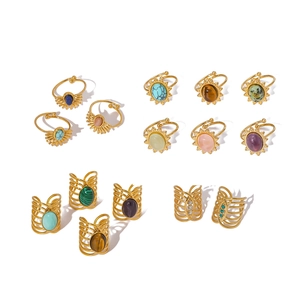 Luxurious 18K gold-plated stainless steel rings with natural stones in vintage style