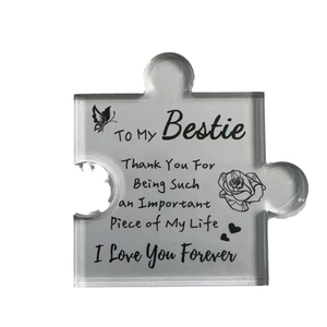 Acrylic puzzle keepsake gift for Bestie with floral patterns and heartfelt text message