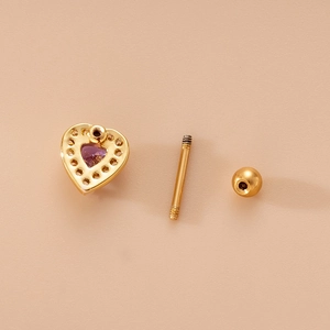 Piercing cuore dorato con farfalla in zircone viola e chiusura a sfera a vite