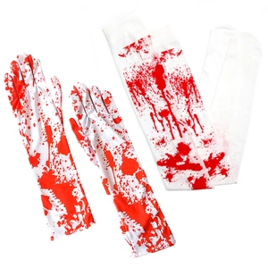 Halloween blood-splattered white long gloves and stocking set for cosplay costumes