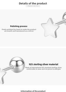 Macro detail of S925 sterling silver star stud earring with high-polish mirror finish