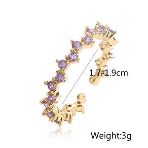 Detail of adjustable 18K gold plated ring with inlaid purple zircons and weight info