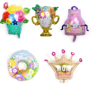 Mother's Day foil balloon set including floral, trophy, apron, and crown designs