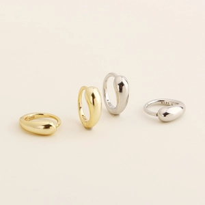 Minimalist S925 silver water drop earrings in gold and silver finishes, four pieces set