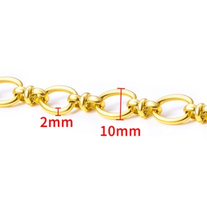 Gold vacuum-plated stainless steel oval clip chain with 2mm thickness and 10mm ring diameter