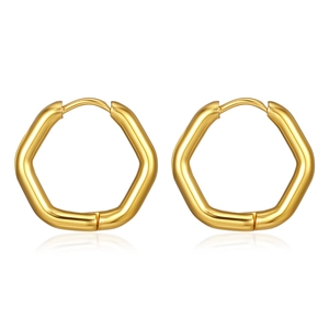 Orecchini a cerchio esagonali minimalisti in acciaio inossidabile placcato oro 18K