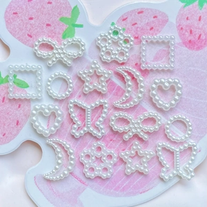 White ABS pearl flatback beads set with bow, heart and star shapes for DIY crafts