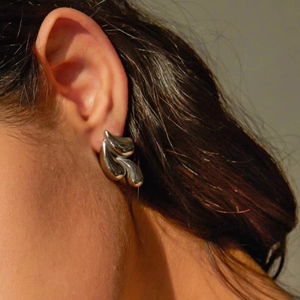 Minimalist 18k gold stainless steel water drop earrings with fluid metallic texture