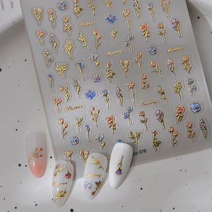 5D gold embossed rose nail art stickers with vintage floral patterns and calligraphy