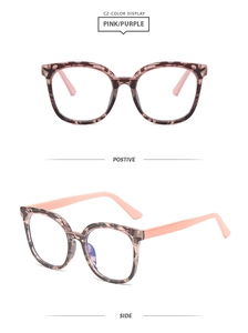 Macro detail of TR90 pink purple tortoiseshell glasses frames from front and side angles