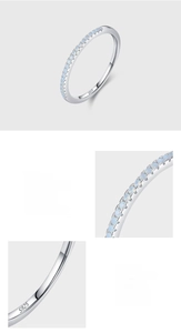 Close-up of S925 sterling silver ring featuring pave-set gradient blue crystals