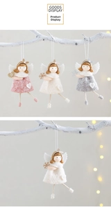 Detailed close-up of handmade plush Christmas angel ornaments with glitter wings and pearls