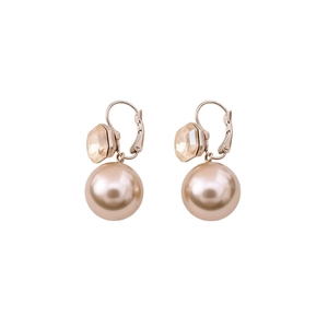 French retro pearl earrings with champagne crystal and rose gold lever-back closure