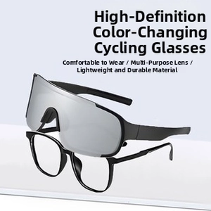 Detail of polarized cycling sunglasses with detachable lens and flexible frame