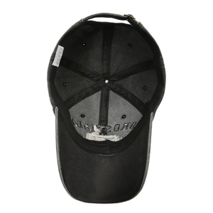 Internal view of washed denim baseball cap with Brooklyn embroidery and adjustable strap