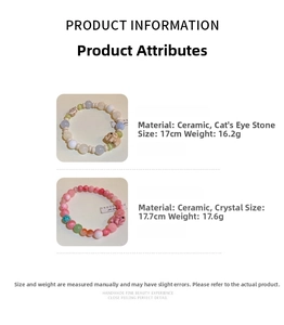 Detailed size chart for handmade ceramic elephant beaded bracelets with opal and crystal