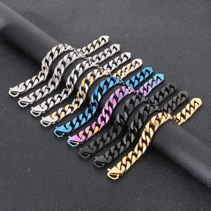 Cuban Link Bracelet Stainless Steel Vacuum Plated Hip Hop Punk Style Jewelry For Men Boys Simple Design