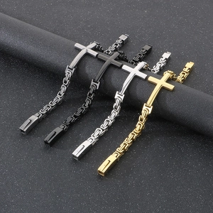 Retro rock stainless steel Byzantine chain bracelet with cross pendant in four colors