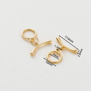 Detailed view of 14k gold-plated OT toggle clasp with specific size dimensions in mm