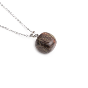 Minimalist silver chain necklace featuring a polished round tiger eye stone pendant