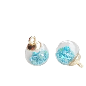 Clear glass ball pendants with blue star sequins and gold metal loop for jewelry DIY