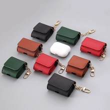 Mini PU leather earphone case collection with gold keychains in multiple colors