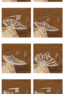 Collage of sparkling silver crystal crown hair combs with various elegant bridal designs