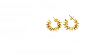 Detail of 24mm gold sunburst stud earrings with 3.91g weight specifications