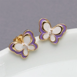 Butterfly Stud Earrings Colorful Enamel Drip Oil Copper Gold Plated With Clear Zircon Animal Jewelry For Women Girls