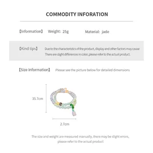 Detailed size specifications of the jade beaded bracelet showing 35.7cm length and 25g weight