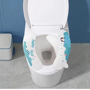 Waterproof EVA toilet seat cover with cartoon penguin print and non-slip embossed texture
