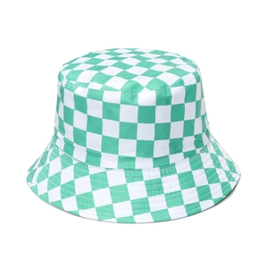 Green and white checkered bucket hat in vintage canvas fabric for sun protection