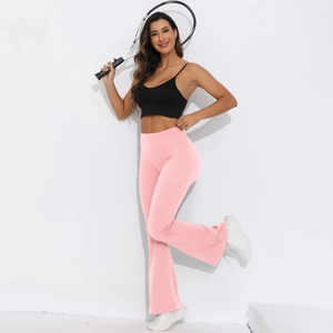 Detail der rosa High-Waist-Yogahose mit V-Bund und gebürstetem Stoff für Sport und Fitness