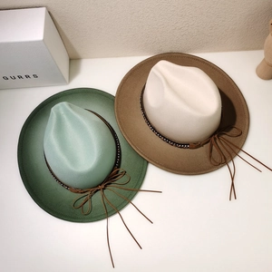 British style wool fedora hats with two-tone gradient design and decorative bow band