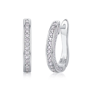 Chic 925 silver U-shaped hoop earrings with sparkling pavé moissanite stones for women