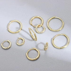 Polished S925 sterling silver hoop earrings in gold finish with various sizes
