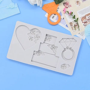 Silicone heart rose and diamond cake mold for fondant chocolate and DIY baking decor