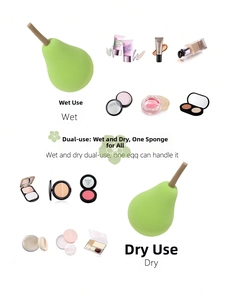 Pear-shaped green beauty sponge for wet and dry makeup application with soft texture